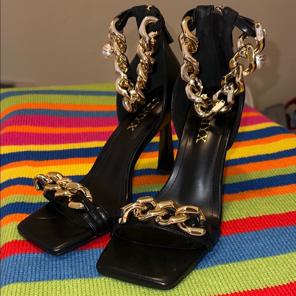 Black and Gold Chain Women's Heels